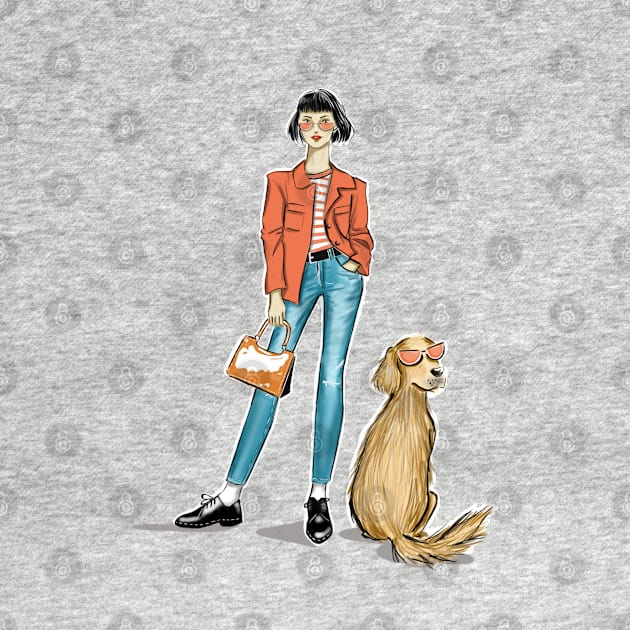 My Dog and Me in Chic Orange Glasses by Ji Illustrator